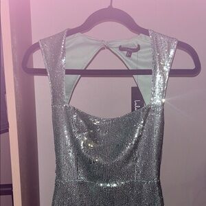 Silver Sequin Sleeveless Dress